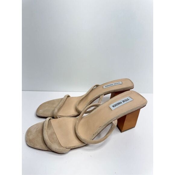 Steve Madden Sandals Womens Size 13 Tan Leather Double Strap Open Toe Heels - Picture 3 of 9